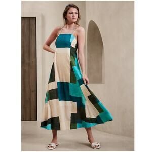 Banana Republic Maxi Dress Womens Sz Large Square Neck Colorful Wedding Guest